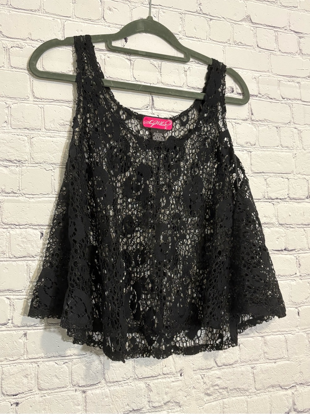 Black Crochet Cropped Swing Tank -